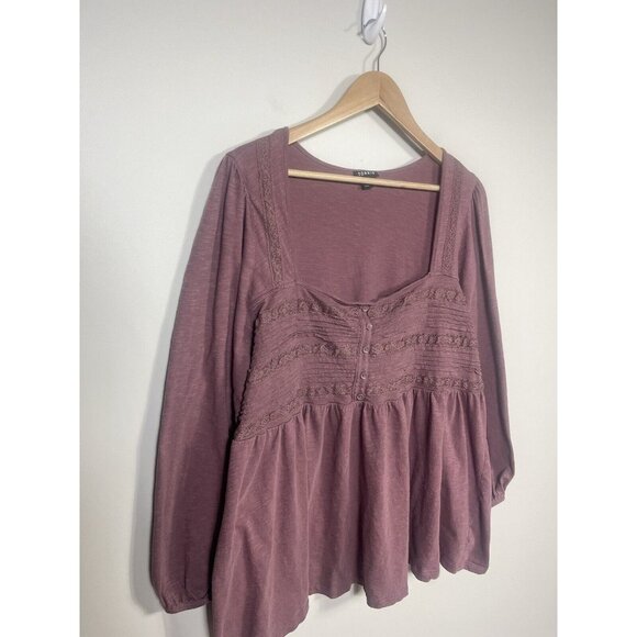 Torrid Top Womens 4x Purple Mauve Babydoll Top Lace Long Sleeve Boho Whimsical - Picture 4 of 11